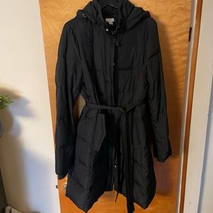 J Crew Long Black Hooded Puffer Coat XL